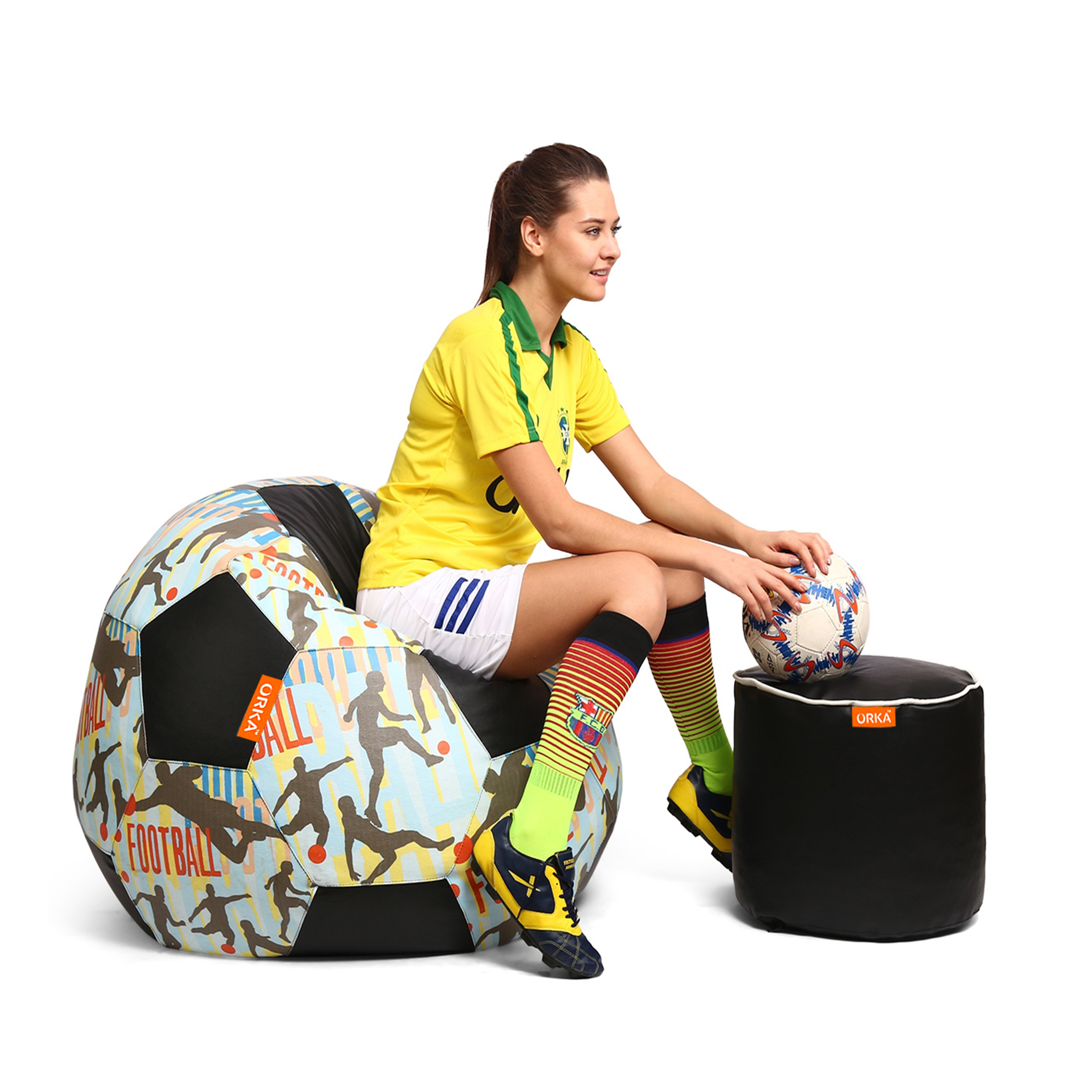 Orka Digital Printed XXXL Foorball With Mathching Footstool Filled Bean Bag With Beans (FB45 Multicolor) view 3